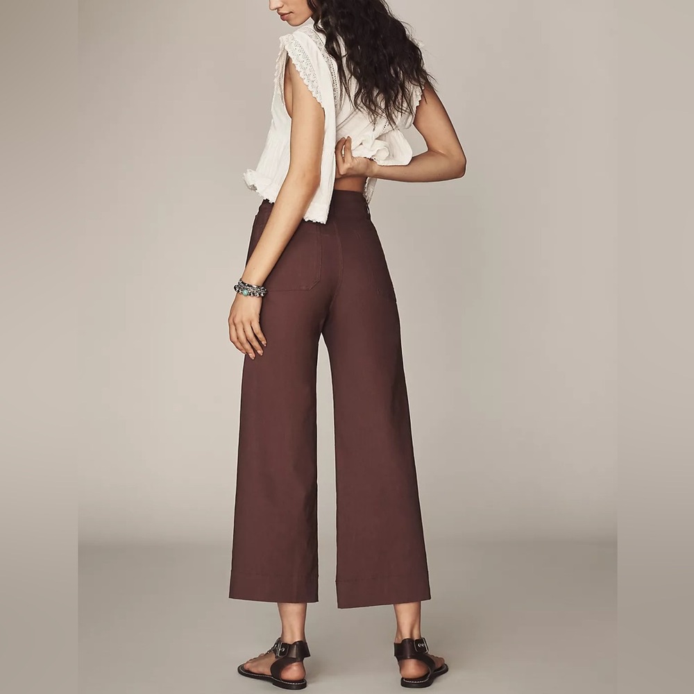 Anthropologie Maeve The Colette Cropped Wide Leg Pant Tall Linen Blend Cocoa NWT - Picture 15 of 15